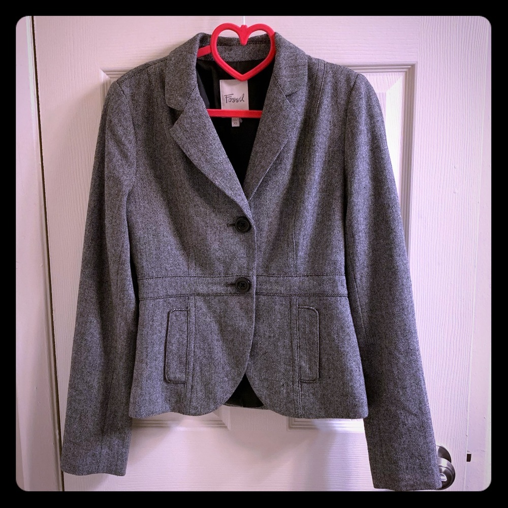 Fossil structured herringbone blazer with buttons